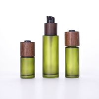 Flacon pompe en verre dépoli avec pulvérisateur en bois de frêne, emballage cosmétique 100% écologique, 15ml/20ml/30ml/50ml