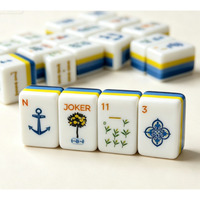 Mahjong Atelier Amalfi – Tuiles de Mahjong Américain 4 couches, bleues et jaunes, motifs Ancre et Hippocampe, pour le divertissement