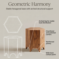 Table d'appoint hexagonale moderne en bois massif, table d'appoint minimaliste en bois avec base arquée pour la décoration du salon