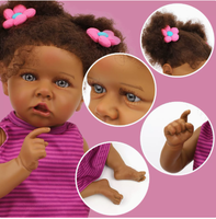 Nouvelle poupée reborn de 22 pouces, noire, couleur chair, avec une peau souple en caoutchouc imitation bébé, lavable, en cadeau
