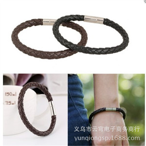 Leather Braided <b>Bracelet</b> 6Mm Single Layer Magnetic Clasp Black 18Cm 20Cm Fashion Jewelry For Men Women - Product Image 2