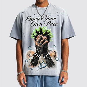 T-shirt vintage délavé pour homme, 100% coton, imprimé graphique surdimensionné, manches courtes, col rond, streetwear, 320g - Product Image 3