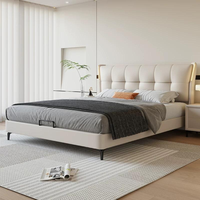 Lit en cuir, lit double moderne et simple pour chambre principale, grand lit rembourré en bois massif pour la maison