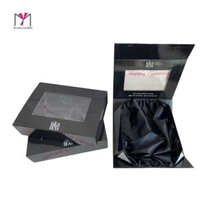 MUYANG Custom Rigid Wig <b>Box</b> with Window <b>Magnetic</b> Closure Satin Lined High-End Jewelry Packaging Rectangle Shape UV Coating - Product Image 2