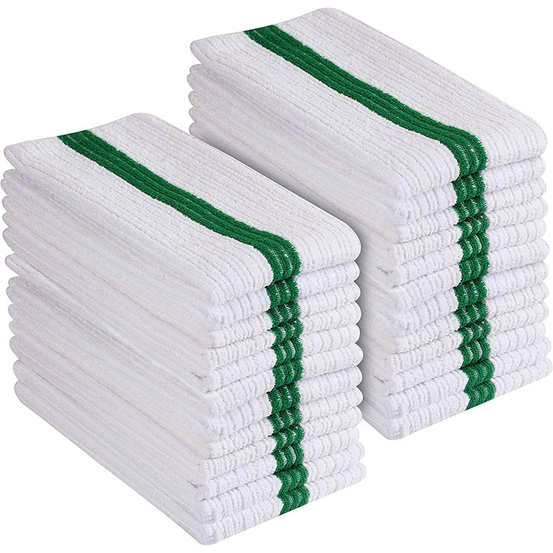 Esun All-Purpose White with Green Stripe Bar Mop Microfiber Towels for Home Cleaning for Kitchen Use