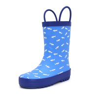 Bottes de pluie en caoutchouc naturel pour enfants, écologiques, légères, imperméables, imprimé requin, avec poignées de traction
