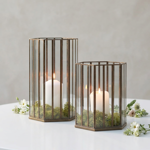 ผู้ผลิตเชิงเทียนรูปหกเหลี่ยมกรอบโลหะกระจกบางสำหรับตกแต่งบ้าน - Product Image 1