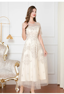 6XL 5XL 4XL <span class=keywords><strong>vestiti</strong></span> donna 2024 festa estiva Cocktail donna Sexy <span class=keywords><strong>Tulle</strong></span> maglia ricamato a maniche corte Maxi abito lungo celebrità - Product Image 6