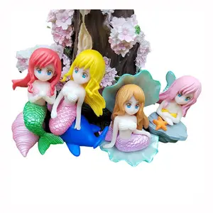 100 Buah Kartun Gadis Kecil Ikan Resin Putri Duyung Kerang Putri PVC Angka Model Mainan Anak-anak Hadiah Natal