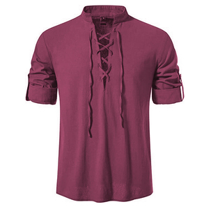 <span class=keywords><strong>Camicia</strong></span> da Uomo a Collo Alto Manica Lunga in Cotone e <span class=keywords><strong>Lino</strong></span> Personalizzata con Ricamo T-Shirt Casual da <span class=keywords><strong>Spiaggia</strong></span> Regolare per Uomo - Product Image 2