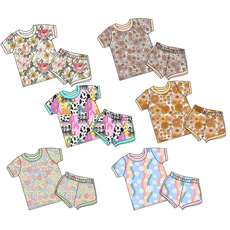 Mode 0-16 Jaar Oude Kinderen Zomer Outfits Korte Mouw T-Shirt Op Maat Print Korte Sets Meisje Lounge Sets