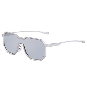 Gafas de sol de metal irregulares para hombre, protección UV400, gafas de sol para conducir, estilo de viaje a la moda, montura completa, lentes de PC, montura dorada - Product Image 5