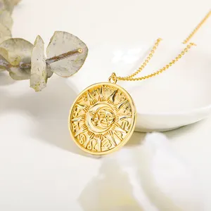 na medallones grabado Suppliers-Colgante de monedas chapadas en oro de 18K, collar con moneda de sol y luna, regalos de joyería de media luna