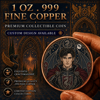 Pièce de collection en cuivre fin .999 de 1 oz, motif Chevalier Dragon Gothique, portrait de guerrier fantastique personnalisé, médaillon commémoratif, vente en gros