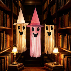 Halloween Cute Ghost Decor <b>LED</b> <b>Light</b> Hanging Hat Ghost Ornament Spooky Pendant Haunted House Party Outdoor Porch <b>Tree</b> Decor - Product Image 4