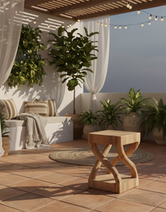 Taburete Escultural Moderno de Madera Suar, Hecho a Mano con Madera Sólida, Líneas Orgánicas, Tono Cálido, Estructura Robusta para Uso en Hoteles y Apartamentos - Product Image 1