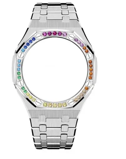 ตัวเรือนนาฬิกาสเตนเลส316ประดับเพชรสำหรับผู้หญิงตัวเรือนสีรุ้ง GMAS2100ใหม่