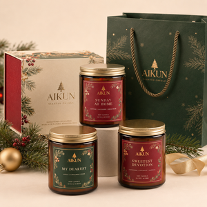 โรงงาน AIKUN ผลิตเทียนหอมจากขี้ผึ้งถั่วเหลืองธรรมชาติทำมือในขวดแก้ว เทียนคริสต์มาส กลิ่นอโรมาเธอราพี สำหรับของขวัญตกแต่งในวันหยุด - Product Image 1