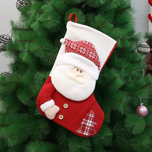Chaussettes de Noël 18 pouces en tissu tricoté, motif Père Noël et bonhomme de neige, décoration de fête, sac cadeau rouge et blanc - Product Image 2