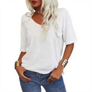 Camiseta de Verano para Mujer, Nueva, Superventas, Transpirable, Ecológica, Tejida a Crochet, Holgada, Estilo Dulce, Cuello en V, Manga Corta - Product Image 2