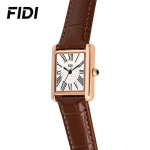 FIDI Women's Classic Rectangle Analog <b>Watch</b> with Roman Numeral Dial Rose Gold <b>Case</b> Brown Leather Strap Perfect for Daily Office - Product Image 4