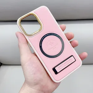 magnet grain high quality leather kickstand press ring lighter pink kit opp bag sale mobile phone book cases