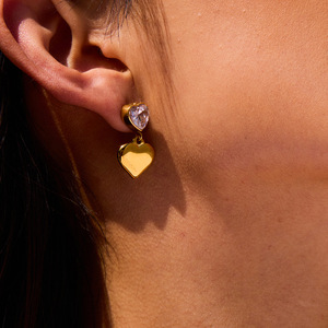 Heart Pendant Earrings 18K <b>Gold</b> Plated Zircon Studs Everyday Wear Geometric Design JDE0302024 - Product Image 4