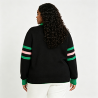 Kardigan Rajut Baru Wanita Hitam dan Hijau, Sweater Varsity Kampus, Bordir Logo Custom, Unisex