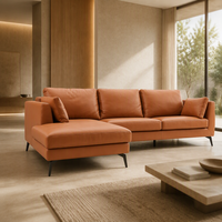Canapé sectionnel moderne en cuir véritable de style italien minimaliste, couleur caramel, ensemble pour salon