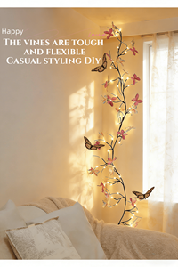 Lampe en rotin en forme de feuille de fleur de papillon LED avec des lumières de chaîne de branche flexibles DIY pour une décoration murale romantique de chambre à coucher de Noël - Product Image 2