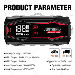 Arrancador de coche inteligente de 22000mAh 2000A con protección contra sobrecargas, diseño de polaridad inversa y antichispas - Product Image 2