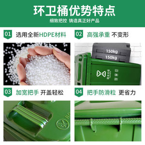 Waste <b>Bins</b> 240L 100L 120L Plastic With Wheels And <b>Lid</b> Rectangular Indoor Outdoor Green Blue Black Red Classification - Product Image 5