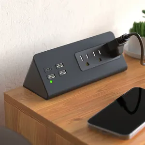 New Design Factory Price US Standard Clamp Mounted Electric Power Strip Charging Station Socket With 3 AC Outlet 4 USB Port