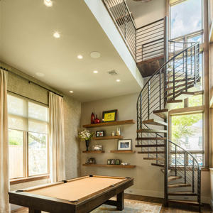 Escalier en colimaçon préfabriqué en bois durable avec cadre métallique et rampes en acier, escalier intérieur incurvé en acier et en bois - Product Image 2