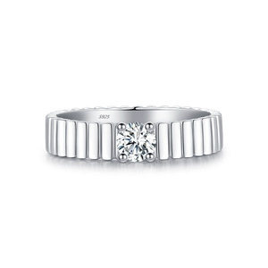 S925 <b>Silver</b> Half Eternity Baguette CZ Band with CenRound Diamond <b>Solitaire</b> <b>Ring</b> Prong Setting Classic Engagement Band for Women - Product Image 1