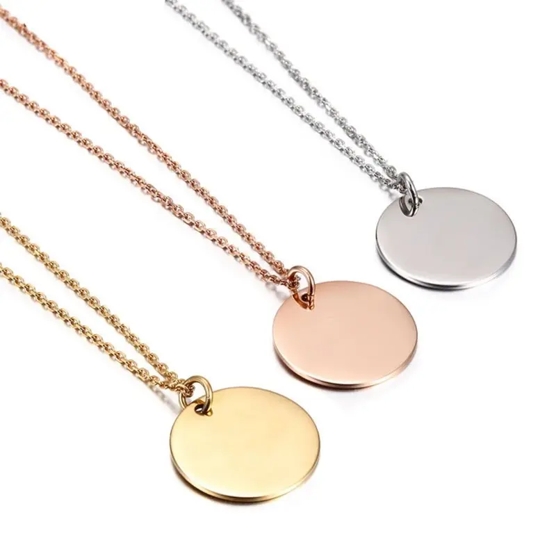 Edelstahl Silber 18 Karat Gold Roségold Schwarz plattiert Runde Disc Tag Halsketten Benutzer definierter Name Geburtstag Datum Text Schmuck Halskette