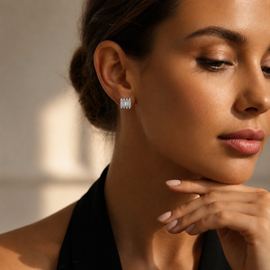Pendientes <span class=keywords><strong>de</strong></span> Plata <span class=keywords><strong>de</strong></span> Ley 925 con Moissanita <span class=keywords><strong>de</strong></span> Corte Baguette, Pendientes con Halo <span class=keywords><strong>de</strong></span> Diamantes Redondos, Delicados y Elegantes, Regalo para Mujer - Product Image 3