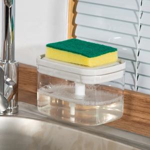 Distributeur de <span class=keywords><strong>liquide</strong></span> <span class=keywords><strong>vaisselle</strong></span> manuel 2 en 1 Gloway pour comptoir, distributeur de savon de cuisine et <span class=keywords><strong>porte</strong></span>-éponge avec bac d'égouttement amovible - Product Image 2