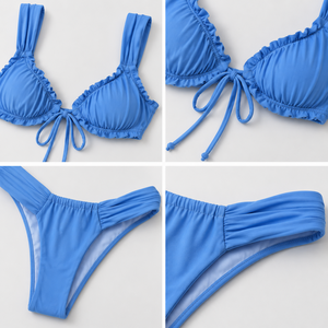Usine de fabrication de maillots de bain sur mesure pour femmes, maillots de bain froncés à lanières, vêtements de plage, fabricant de maillots de bain, bikini sexy de plage - Product Image 3