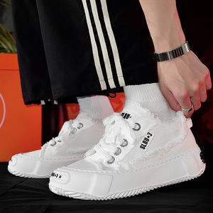 Frayed <b>Edge</b> Canvas Platform Sneakers Thick Non Slip Sole Low Top Lace Up Distressed Streetwear Casual Daily Walking Shoes - Product Image 4