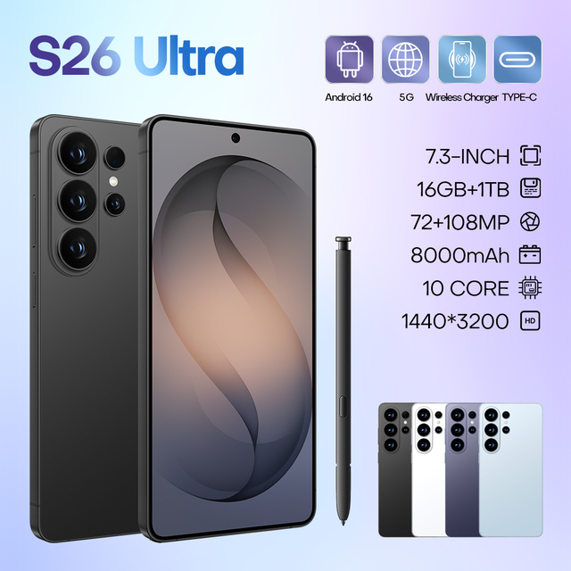 2026 Brand New S26 ultra Wireless Charging Phone Android 16 7.3 Inch Screen 512GB 1TB 10-core Dual Sim 4G 5G Original Smartphone