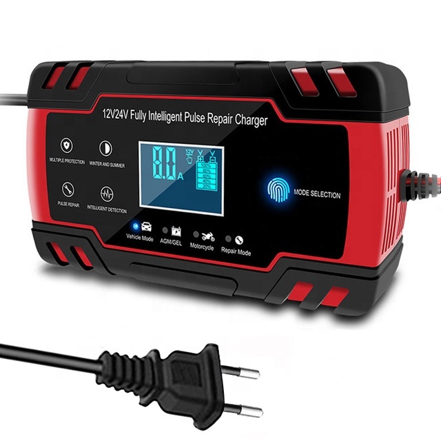 Car Battery Charger 12/24V 8A Touch Screen Pulse Repair Digital LCD Display Smart Fast Charger for Car Motorcycle