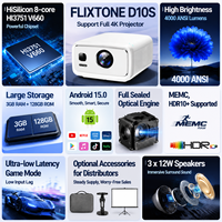 Projecteur OEM D10S avec puce V660, haute luminosité 4000 ANSI, prise en charge du décodage 8 cœurs, Full 4K, Smart Android 15, vidéoprojecteur Home Cinéma
