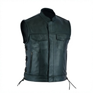 Gilet moto en cuir respirant pour homme, col mandarin, taille ajustable, poches, couleur unie, style urbain, automne-hiver - Product Image 3