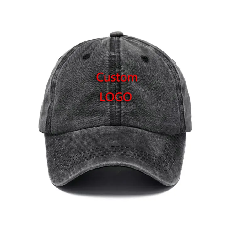 Sombrero de papá desgastado lavado de alta calidad, logotipo bordado personalizado, sombrero de papá de 6 paneles, gorra de béisbol deportiva Vintage, gorra de camionero ajustable
