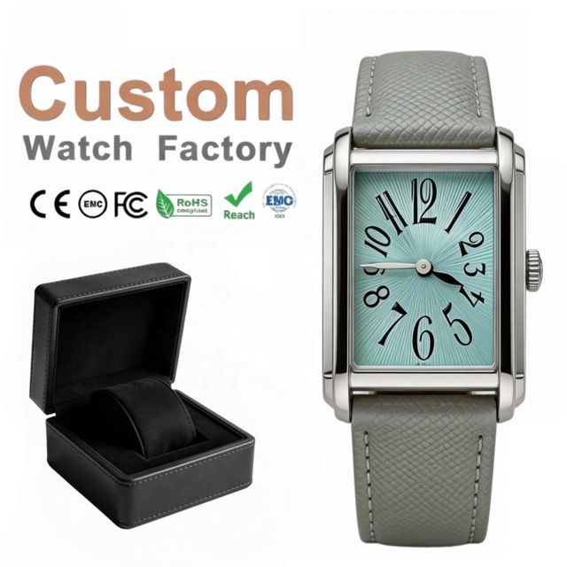 Custom Logo Classic 32MM Rectangle Watch Luxury Genuine Leather Strap Men Square Case Wristwatch Couple Blue Mechanical Watches