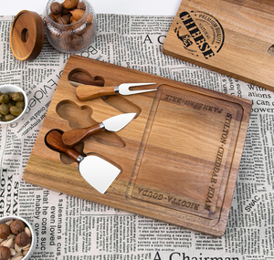 Ensemble de planches à fromage en bois d'acacia avec logo personnalisé, 3 couteaux à fromage, plateau de charcuterie pour fête, vaisselle en gros - Product Image 6