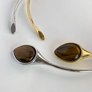 Gargantilla de estilo Serpiente de Cobre chapado en oro a la moda, <span class=keywords><strong>Collar</strong></span> Chapado en plata con piedra de ojo de Tigre de gota de agua Natural - Product Image 5