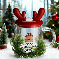 Mug à café en verre borosilicate de haute qualité avec couvercle en forme de corne de cerf, sans BPA, anti-fuite, cadeau personnalisé, design de Noël 2026, best-seller
