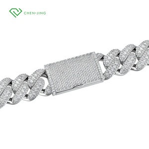 Cadena <span class=keywords><strong>Cubana</strong></span> de Oro Sólido Real de 10K, 14K, 18K con Diamantes de Laboratorio Redondos HPHT, Collar de Eslabones Cubanos con Diamantes Cultivados en Laboratorio de Corte Redondo - Product Image 3